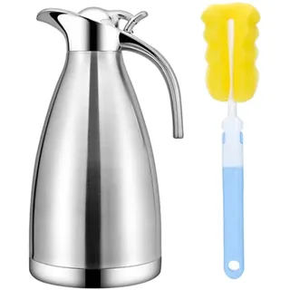 HSTYAIG Edelstahl Thermoskanne, Teekanne, Kaffeekanne, und Isolierkanne mit 18 Stunden Wärmespeicherung – doppelwandige Vakuum Tee und Kaffee Thermokanne Isolier Kanne(2L Silber)