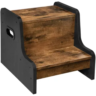 HOOBRO Tritthocker für Kinder, Tritt-Schemel, Kinderschemel mit 2 Stufen, mit Antirutschmatte und Griff, multifunktional, für Badezimmer, Küche, Kinderzimmer, Dunkelbraun-Schwarz EBF01JD01G1