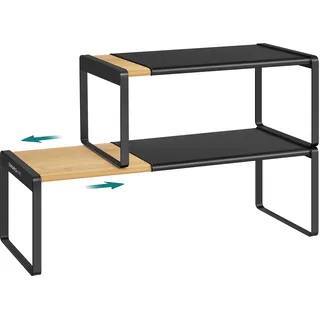 SONGMICS HOME Gewürzregal, 2er Set, ausziehbar, Küchen-Organizer, Küchenregal, Schrank-Organizer, Gewürzhalter, Küche, kleines Regal, stapelbar, Tisch-Organizer, naturbeige-tintenschwarz KCS051B01