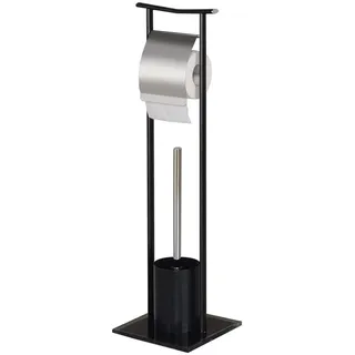 Idimex WC Garnitur Ona , Schwarz , Glas, Metall , Vintage , 19x70x19 cm , Badezimmer, WC Ausstattung, Toilettenpapierhalter