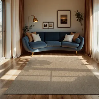 In- & Outdoor Teppich Flachgewebe einfarbig modern wetterfest für Terrasse Küche Grösse 140x200 cm - Beige