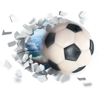YunBey 3D Wandtattoo Fußball, Fussball Poster Wandtattoo Jugendzimmer Junge, Wand Deko Fussball Aufkleber, Durchbruch Wandsticker für Kinderzimmer Schlafzimmer