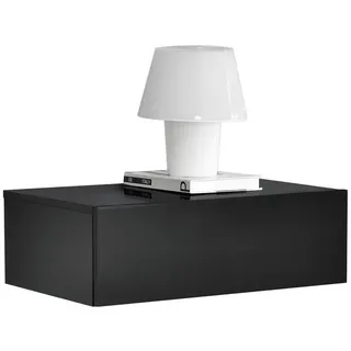 [en.casa] Wandregal Oslo mit Schublade 46x30x15cm Schwarz Hochglanz