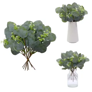 CHAOTEMAI 15 Stücke Kunstblumen Eukalyptus Getrocknet Eukalyptus Künstliche Blumen Deko Blumen Künstlich Weihnachtsgirlande,für Hochzeit Garten Haus Büro Indoor Outdoor Dekoration Hochzeitsdeko