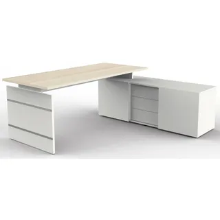 Arbeitsplatz Form4 m. Sideboard Sideboard 180x80x74/160x50x58cm ahorn - Weiß