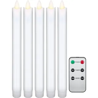 5er-Set weiße LED-Echtwachs-Stabkerzen inklusive Fernbedienung, die schöne und sichere Lichtlösung für Haus, Loggia, Büro, Schule, Kindergarten, Weihnachtsfest etc., inklusive Batterien
