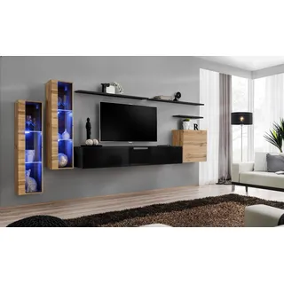 Luxus Design Möbel Garnitur Wohnwand Sideboard TV-Ständer Einrichtung Wandregal - Grau