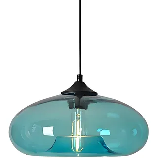 HJXDtech Einflammige Pendelleuchte mit Bunt Glas Lampenschirm, Vintage-Industriedesign, E27 Dekorative Hängelampe für Kücheninsel, Esstische, Esszimmer und Wohnzimmer (Blau)