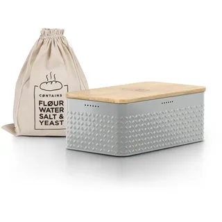 LARS NYSØM Brotkasten I Brotbox aus Metall mit Brotsack aus Leinen für langanhaltende Frische I Brotdose mit hochwertigem Bambusdeckel verwendbar als Schneidebrett I 34x18,5x13,5cm (Ash Gray)