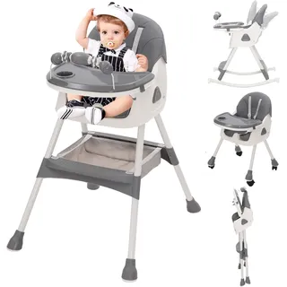 3in1 Hochstuhl Baby mit Spielbügel, Kinderhochstuhl mit Abnehmbares Tablett Hochstuhl Verstellbar Klappbar Babystuhl mit Liegefunktion Kombihochstuhl mit wachsend esszimmerstuhl ab 6 Monate,Grau