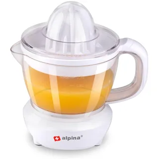 Alpina Saftpresse - Zitronenpresse - Orangenpresse - Zitruspresse - 0,7 Liter - 2 Presskegel - 2 Drehrichtungen - 25 Watt -, weiß und transparante, 8711252181042