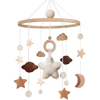 SWECOMZE Mobile Baby Bettglocke mit Sterne Hölz Mädchen Hängende Mobile Windspiel für Babybett Kinderbett