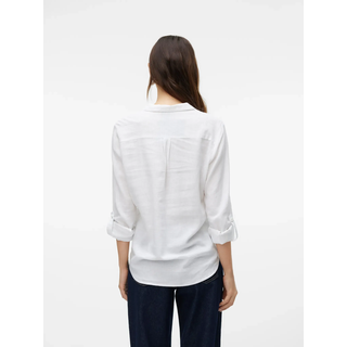 Langarmbluse VERO MODA "VMLINN BUMPY LS SHIRT WVN NOOS", Damen, Gr. XS, snow weiß, Web, Obermaterial: 55% Leinen, 45% Viskose, unifarben, regular fit Po-bedeckend, V-Ausschnitt, Blusen Langarmbluse, Viskosemischung, regular fit, mit Leinen