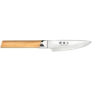 KAI Seki Magoroku Composite Officemesser 9 cm Klingenlänge - SUS420J2 Edelstahl 56 HRC /VG 10 Stahl 61 HRC - heller gemaserter Pakkaholzgriff - Handgefertigt in Japan - Durchgehender Erl