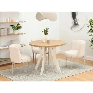 Runder Ausziehtisch 100(180)x100 WENDER - Steineiche / Creme - Creme
