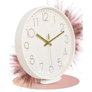 LATENO - Wanduhr Beige - 20 cm - Ohne Tickgeräusche - Analoge Uhr zum Aufhängen & Hinstellen - Batteriebetrieben - Küchenuhr - Wall Clock - Uhr für Wohnzimmer - Clock Wall