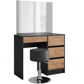 Vicco Schminktisch Sherry, 90 x 75 cm mit Spiegel & Hocker, Anthrazit/Goldkraft Eiche - Grau, Schwarz, Weiß