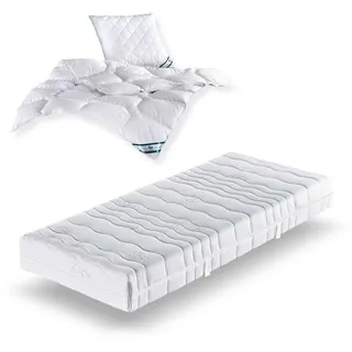 Jugend Sparset Visco-50 – 7-Zonen-Kaltschaum-Viscomatratze 90x200 cm, Steppbett und Kissen Kansas von f.a.n.