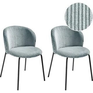 BELIANI Esszimmerstuhl 2er Set Hellblau aus Cord Stoff Gepolstert Abgerundete Rückenlehne Retro Eleganter Moderner Stil Stühle für Esszimmer Küche - Blau, Schwarz