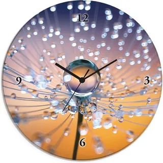 ARTland Glas Wanduhr Funkuhr - schwarzer Zeiger Pusteblumen Tautropfen Größe: 30x30 cm - Orange