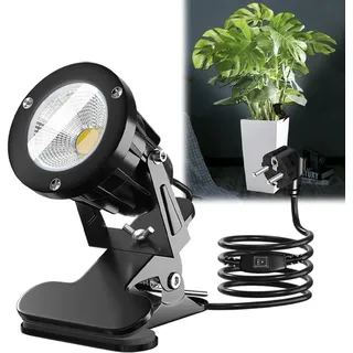 Jonuin LED Spot Klemmstrahler mit Stecker & Schalter, 7W COB LED Strahler mit Klemme, 3M Kabel, IP65 Wasserdicht, Spotlight für Innen & Außen, Pflanzen, Terrasse, Rasen und Akzentbeleuchtung(Kaltweiß)