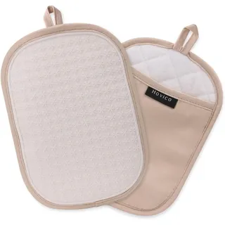 2 Stück Silikon Topflappen, hitzebeständige topflappen mit Taschen, rutschfeste Topflappen zum Backen und Kochen in der Küche, 24,9 x 17,8 cm, Innenfutter aus Handtuchstoff - Khaki