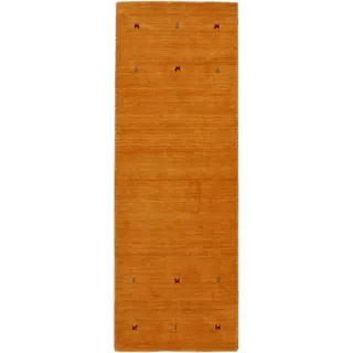 carpetfine Gabbeh Uni Wollteppich 80 x 500 cm Gelb