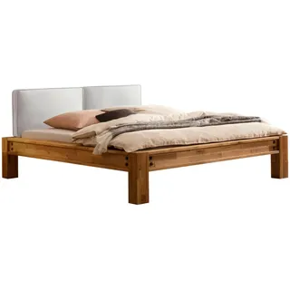 Hasena Balkenbett , Weiß, Eichefarben , Holz, Textil , Eiche , massiv , Höhe ca. 22 cm , 180x200 cm , gepolstertes Kopfteil, in verschiedenen Größen erhältlich , Schlafzimmer, Betten, Einzel- & Doppelbetten