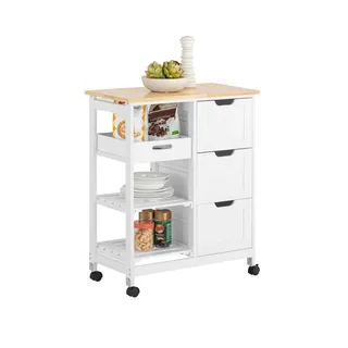 SoBuy Küchenwagen Weiß Holzwerkstoff, 68x85x38 cm, Esszimmer, Servierwagen