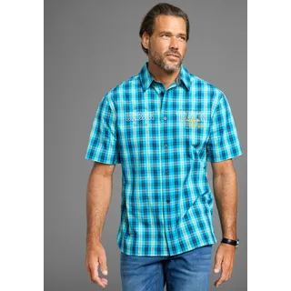 Kurzarmhemd MAN'S WORLD, Herren, Gr. 4XL (49/50), N-Gr, blau (türkis, blau kariert), Web, Obermaterial: 100% Baumwolle, comfort fit, Hemden Kurzarmhemd, Kurzarmhemd in bequemer Passform