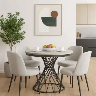 Runder Tisch LAURA Ø 100–140 cm ausziehbar, Metallbeine, Loft-Stil, Farbe: Kaschmir/Schwarz - Beige, Schwarz