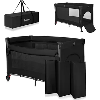lionelo Ellen 3 in 1 Reisebett von 0 bis 3 Jahren, Beistellbett für Neugeborene und ältere Kinder bis 15 kg, 2 Matratzenhöhen, Befestigungsgurte, seitlicher Reißverschluss, 2 Rollen, Tasche