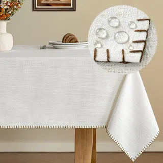 HushLoom Tischdecke Leinenoptik 140 x 180 cm Braun Leinentischdecke Frühling Abwaschbar Wasserabweisend mit Lotuseffekt Eckig Tischtuch für Garten Balkon Esszimmer und Wohnzimmer Stilvoll Elegant