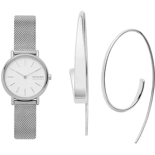 Skagen Damen Signatur Lille Silberfarbene Edelstahl Uhr und Kariana Silberfarbene Ohrringe, Set