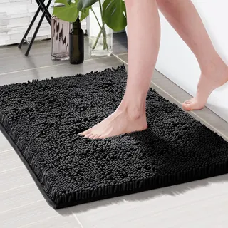 Deconovo rutschfest Badematte Wasserabsorbierend Badteppich Absorbierend Badezimmerteppich Flauschig Duschvorleger Fußmatte Badezimmer Badematten & Badteppiche Bathroom Mat, 40x60 cm, Schwarz, 1 Stück