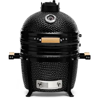 Kamado Bono Minimo BBQ Grill Ø 40 cm, Schwarz | Keramik-Kamado-Grill für den Außenbereich – inkl. 5 zusätzlichem Grillzubehör