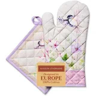 Maison d'Hermine Ofenhandschuh- und Topflappen-Set aus 100% Baumwolle (19 x 33 cm & 20 x 20 cm), hitzebeständige Handschuhe mit Schlaufe zum Anfassen heißer Pfannen, Osterdekorationen