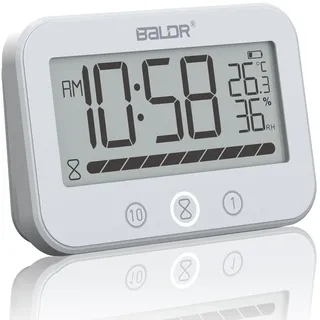ALEENFOON Digitale Badezimmeruhr, IP54 wasserdichte Duschuhr mit Temperatur und Luftfeuchtigkeit, 99-Minuten-Countdown-Timer mit Alarm, großer LCD-Timer mit 2 Klebehaken und 2 Saugnäpfen