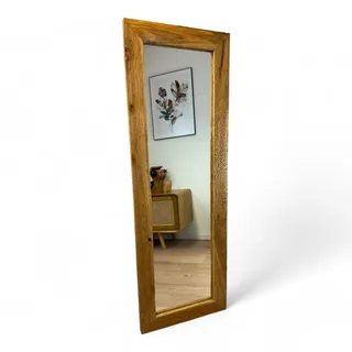 Teakholz Spiegel - Anlehnen Dekorieren Staunen – Unbearbeiteter Massiver Eckiger Standspiegel – 150 x 50 cm - Naturbelassen