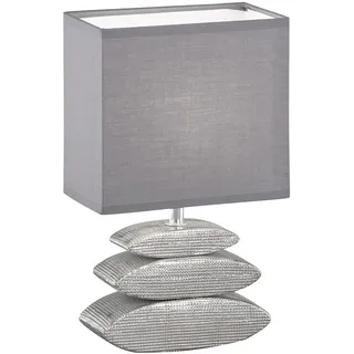 Fischer & Honsel | Tischleuchte, Liner | chromfarben| Stoffschirm| grau| L: 17,00 cm, B: 10,00 cm, H: 29,00 cm,| mit Schnurschalter| 1x E14 max. 25 Watt | 50427