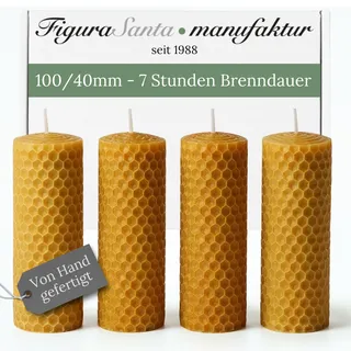 Figura Santa® Bienenwachskerzen Adventskerzen 4er Set Kerzen Adventskranz Stumpenkerzen aus 100% Bienenwachs-Platten Weihnachtskerzen | Größe: 10x4 cm lange Brennndauer ca. 7 h