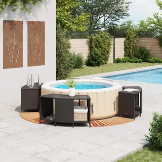 vidaXL Whirlpool-Umrandung Schwarz Poly-Rattan und Massivholz Akazie