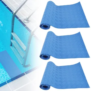 3 Pack Schwimmbadleitermatte,(23cm*90cm) Poolschutzmatte Poolleiter-Pad,Poolunterlage Mit Rutschfester Textur Für Schritte,Treppenrutschfeste Leitermatte rutschfest(Blaues Wellenwolfmuster)