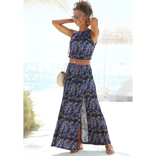Vivance Maxikleid "mit Seitennahttaschen und Schlitz" Seitennahttaschen lockeres Sommerkleid, Strandkleid mit Animaldruck, langes Jerseykleid, blau, rosé bedruckt