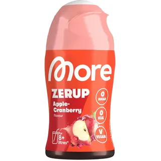 MORE Zerup, Apple Cranberry, 65 ml, für bis zu 8 l Fertiggetränk, zuckerfreier Sirup mit echten Fruchtextrakten, vegan, zero Kalorien - made in Germany