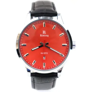 Rötting Design Herrenuhr Quarz Collection "Rötting" rotes Ziffernblatt DATUM schwarzes Lederarmband
