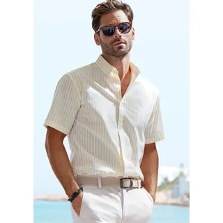 John Devin Kurzarmhemd »Regular Fit,«, Streifenhemd mit Button-down-Kragen aus reiner Baumwolle, gelb