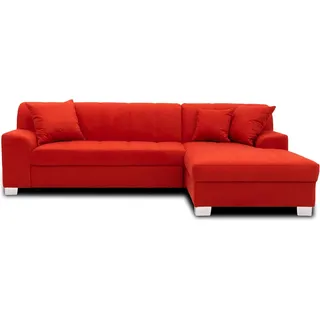 DOMO. collection Ecksofa Capri, Sofa in L-Form, Longchair rechts mit Schlaffunktion, Couch, Polsterecke, Eckcouch, Schlafsofa 239 x 152 x 75 cm (BxTxH), rot