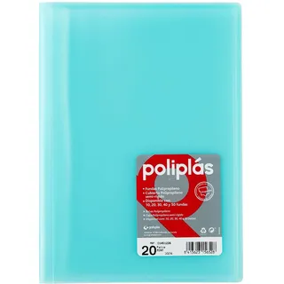 Grafoplas I Ordner mit Kunststoffhüllen, 20 transparente Hüllen, Folio-Größe, Pastellgrün, Serie Polyplas transparent, hergestellt in Spanien, große Kapazität