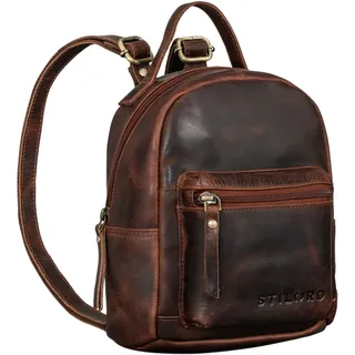 STILORD Tiny Mini Rucksack Damen Leder Rucksack Damen klein Cityrucksack Vintage Daypack Lederrucksack Kleiner Damenrucksack Echtleder Farbe:Porto - Cognac